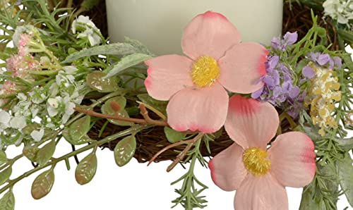 Ribc 11 Inch Wildflower Artificial Floral Candle Ring In Green, Pink And Purple With Natural Twig Base - Candle Holder For Pillar Candles And Glass Hurricanes, Green, Yellow, Pink, Orange #TOP3