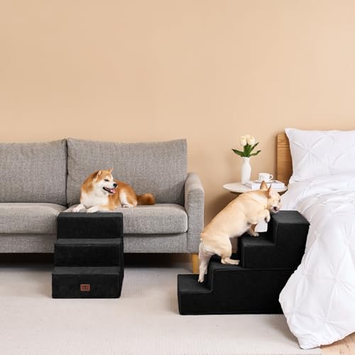 Image of EHEYCIGA Dog Stairs for Bed 20 inch H, 4-Step Extra Wide Dog Steps for High Bed, Pet Steps for Small Dogs and Cats, Non-Slip Balanced Pet Ramp Indoor, Black