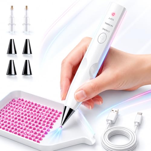 TUCEVSX Electric Diamond Painting Pen Kit Cordless USB-C Rechargeable Diamond Art Tool with Vacuum Pickup No Wax 3 Suction Levels Interchangeable Tips Low Noise for DIY Craft Lovers.(White)