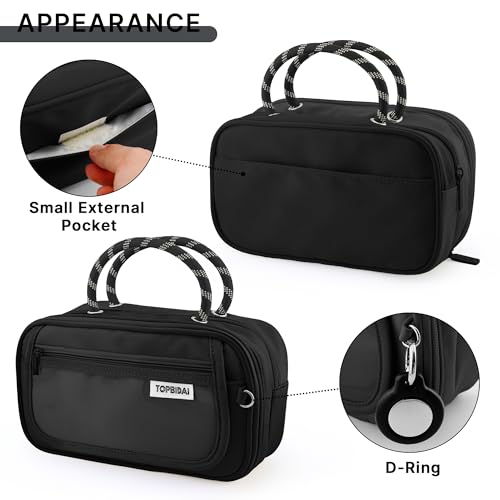 Image of TOPBIDAI Large Pencil Case Pouch School Supplies for Girls Boy Women Men | Big Pencil Bag with 5 Compartments, Easy Grip Handle, Office College School Pencil Box