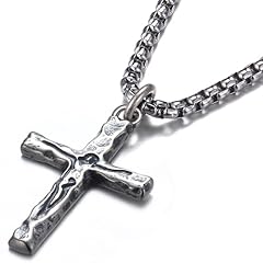 Oxidized Sterling Silver Crucifix Pendant with Stainless Steel Chain