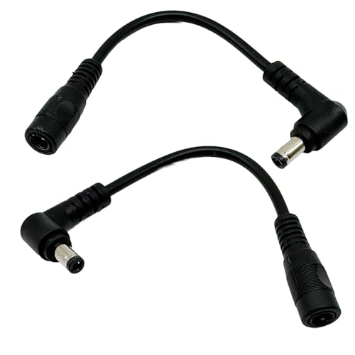 UpperFu 2pcs DC Power Plug 5.5mm x 2.5mm Male Right Angle to 5.5mm x 2.1mm Female Adapter Extension Cable for CCTV Security Monitor Camera Surveillance LED Strip