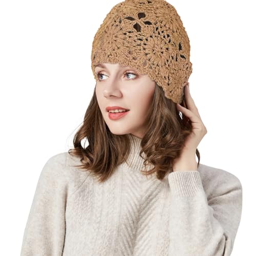 Women's Cotton Crochet Slouchy Beanie Hat - Handmade Knit Skull Cap for All Seasons | Soft & Breathable Summer, Fall, Winter & Spring Beanie | Boho Chic Fashion Accessory (Vintage Style,Brown)