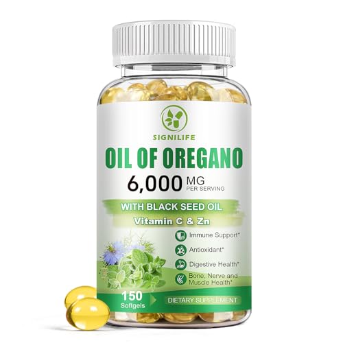 SIGNILIFE Oil of Oregano with Black Seed Oil, 6000mg Oregano Oil Capsules for Immune Support with High Carvacrol & Thymoquinone, Antioxidant, Non-GMO, Gluten Free, 150 Softgels