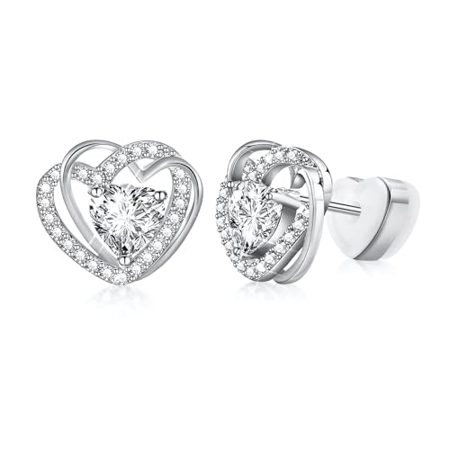 Ohrringe Silber 925 Ohrstecker : Silber Ohrringe Damen 925 Herz Zirkonia Damen Schmuck Klein Stecker Mädchen Studs für Piercings Frauen Damenohrringe