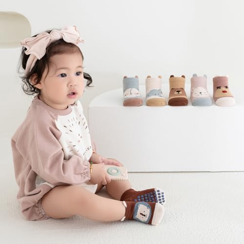 TootyTots 6er Set Kinder rutschfeste Socken mit Tierdrucken - Unisex Baby Baumwollsocken für Jungen Mädchen, Atmungsaktiv Jahreszeitübergreifend als Geschenkidee​