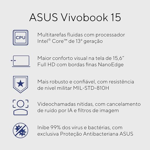 Notebook ASUS Vivobook 15 X1504VA Intel Core i5 1334U 8Gb Ram 256GB SSD Linux KeepOS Intel Iris Xe Tela 15,6″ LED FHD Silver – NJ1739