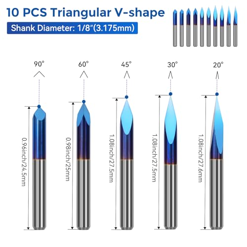 40pcs End Mills CNC Router Bits with Milling Bit Storage Tray, 1/8" Shank CNC Cutter Milling Carving Bit Set Including 2-Flute Flat Nose & Ball Nose, V-Bit with Nano Blue Coating Bits - Image 3