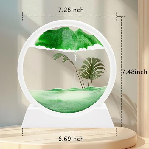 AzureLeap 3D Dynamic Sand Art - Moving Liquid Sand Picture, Round Glass Deep Sea Sandscape in Motion, Relaxing Desktop/Home/Office Decor (7 inch-Green) - Image 2