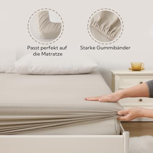 SOULFUL Spannbettlaken 90x190cm, 100% Gewaschene Baumwolle Kamel Beige – Ansicht 5