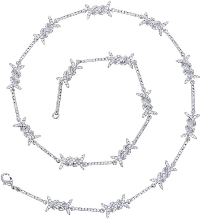 925 Sterling Silver Heart Barbed Wire Necklace For Men and Women - 14K Yellow Gold Barbwire Little Thorns Chain Choker Jewelry Gifts Barb Wine Necklace Gothic Hiphop Punk Little Thorns Chain Choker - Image 2