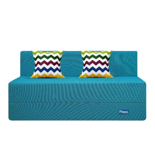 Image of Starlon 3 Seater Sofa Cum Bed Foldable 3-in-1 Sofa Bed with 1 Year Warranty, Washable Jute Fabric Cover & 2 Waves Pillows | Guest Bed | Aqua Teal 6x6 Ft