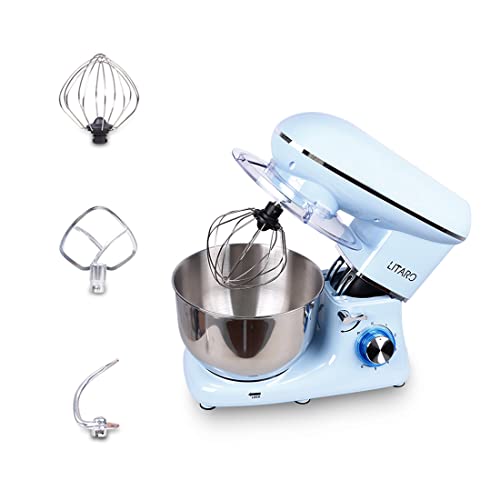 LITARO Küchenmaschine 1400W, Blau Multifunktional Knetmaschine mit 6L Edelstahl Schüssel, 3 Rührwerkzeuge 3-Teiligem…