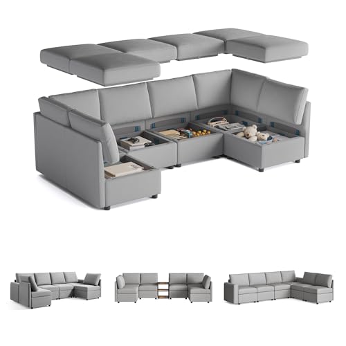 LINSY HOME Modular Sectional Sofa, Convertible U Shaped Sofa Couch with Storage, Memory Foam, Sectionals Ottomans, 6 Seat Oversized Chaise for Living Room, Grey U Shape Sofa-2
