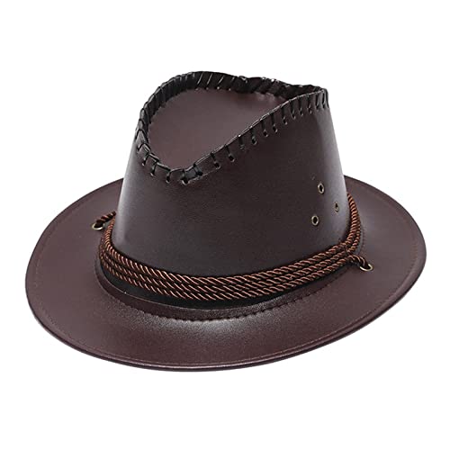 LZPCarra Sombrero de vaquero occidental sólido para adultos Sombrero de cuero a prueba de viento UN amigo, café, Talla única