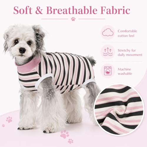 Image of Dog Surgery Recovery Suits, Sleeveless Dog Recovery Suit Female, E-Collar & Cone Alternative Surgical Suit for Small and Medium Dogs After Surgery, Striped Dog Onesie Pajamas