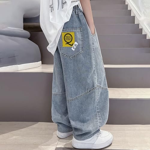 Boys Baggy Jeans 2025 Straight Wide Leg Casual Elastic Waisttd Y2k Stretchy Relaxed Fit Denim Pants with Pockets4
