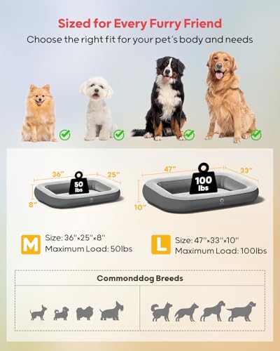 QPAU Aufblasbares Hundebett mit Seiten, waschbares Haustierbett für Reisen, Camping und Zuhause, wasserdichtes tragbares Hundebett mit Pumpe und Tasche für kleine, mittelgroße und große Hunde (Mittel)