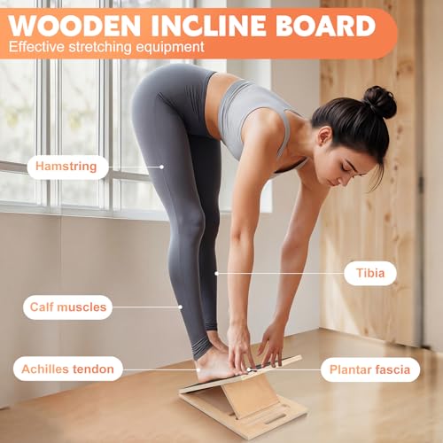 Image of Slant Board for Calf Stretching, Adjustable Wooden Calf Stretcher Incline Board, Calf Stretch Board for Squats Leg Knees Heel Ankle Stretching