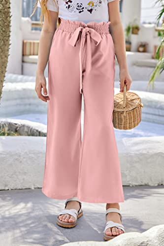 Image of SySea Girls Wide Leg Pants Kids Cute Print High Waisted Loose Fit Comfy Belted Lounge Trousers with Pockets