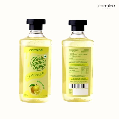 Image of Carmine Zero Sugar Lemon Syrup - 330g | New & Improved Recipe | Sweetened with Pure Monk Fruit | Natural, Plant-Based Sweetener | No Added Sugar or Artificial Ingredients