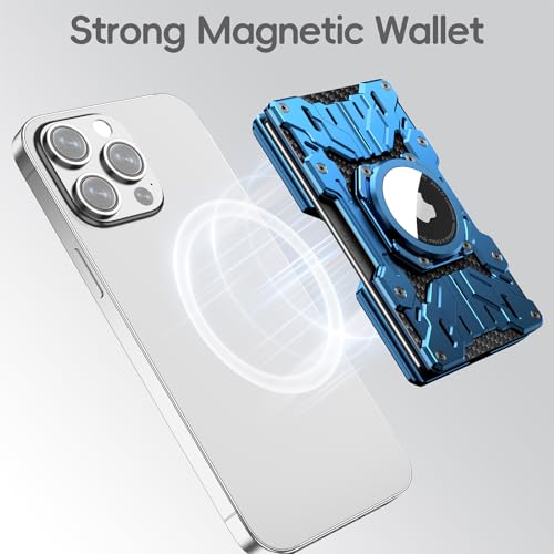 Minimalist Mens Wallet RFID Blocking - Slim Metal Wallet With Airtag Holder - Compact Credit Card Holder Mini Size, Metal, Carbon Fiber (Blue)4