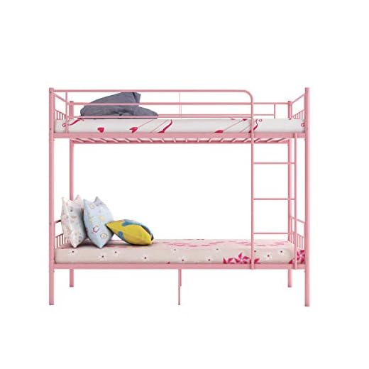 Double Bed Kids Bunk Beds 3FT Single Bed Children Metal Bed Frame With Stairs (Pink)