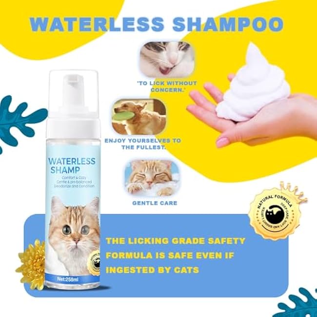 Waterless Cat Shampoo, Cat Waterless Shampoo with Brush, Licking Safe Dry Shampoo for Quick Clean Between Baths-y5vaOSsk