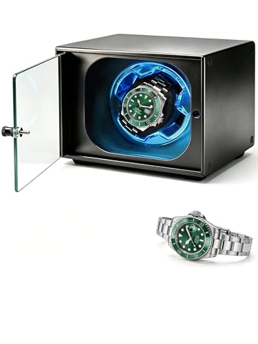 Cevale Single Watch Winder for Automatic Watches,Ultra-Quiet Japanese Motor,Premium Anodized Aluminum Watch Shaker with Soft Blue Light & Tempered Glass,Luxury Watch Case Gift for Men,Fits Rolex,Omega