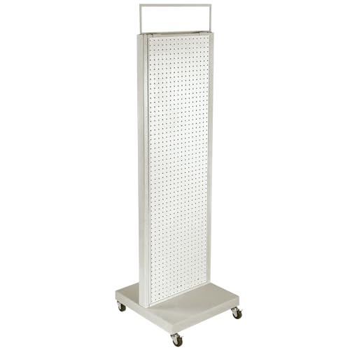 Azar Displays 700800-WHT Pro Series Two-Sided Pegboard Floor Display, 16"W x 60"H, Heavy-Duty Metal Frame Mobile Retail Stand with Wheels and Magnetic Sign Holder, White
