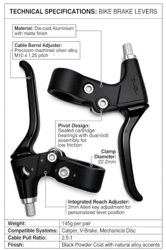 Image of Aluminium Bicycle Brake Lever Set | Durable Black Disc & Power Brake Clutch /Lever for All Cycles | Universal Cycle Brake Handle Set for MTB, Road & Kids Bicycles