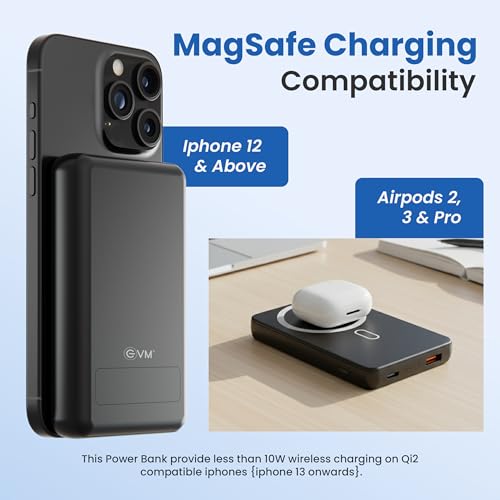Image of EVM EnMag Ace P0301 10000mAh Power Bank - 15W Wireless Charging, 22.5W Fast Charging, Magnetic Compatible-(EVM P0301-Black)-2 Year Warranty