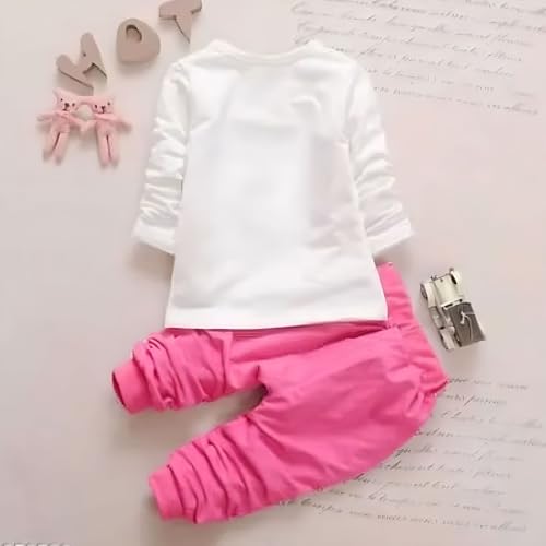 Image of 4YOU DRESSES Beautiful Cotton Fabric Full SleeveWhite Tshirt With Pink Jaket and Track Pant (3piece) Set For Girls