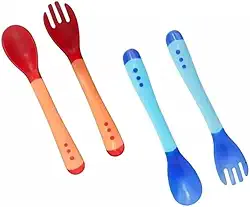 Kit Talher Infantil Termossensível – Colher e Garfo para Bebê que Mudam de Cor com Alimento Quente (Azul)