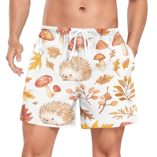 Autumn Hedgehog Mushroom Men's Swim Trunks with Liner Quick Dry Beach Shorts Swimwear Bathing Suit S-XXL