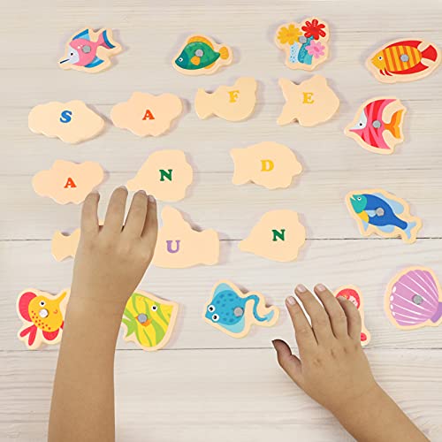 Tacobear 36Pcs Magnetic Fishing Game Wooden Montessori Educational Toys Alphabet Fishing Toys For Kids 3 4 5 Years Old Preschool Learning Toys Gifts For Toddlers Girls Boys #TOP3