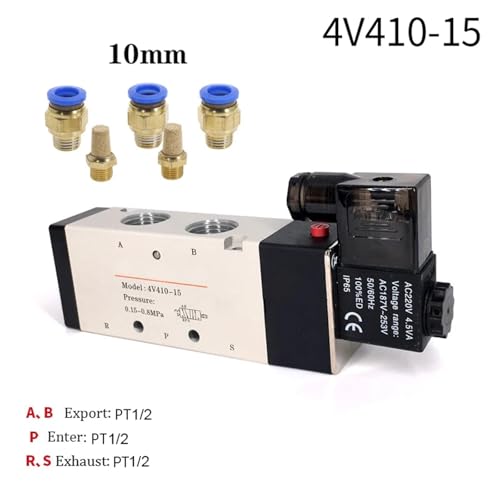 Électrovanne pneumatique de commande 4V410-15 avec électroaimant DC12V et connecteurs d'air 10mm