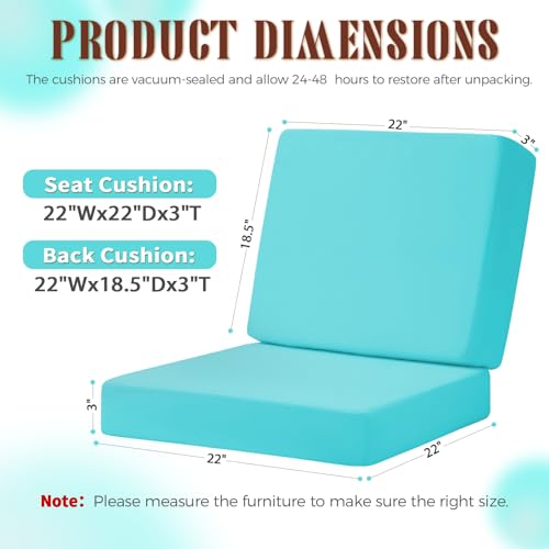 Image of Deep Seat Patio Cushions Set, 22x22 Inch Waterproof & Fade Resistant Outdoor Chair Cushions, Thick Padded Replacement Sofa Cushions for Garden Yard Furniture