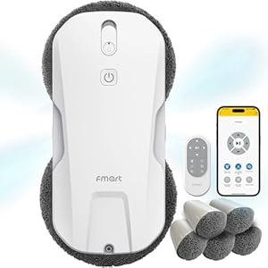 Fmart T11 Fensterputzroboter Automatisches Vier-Wege-Sprühsystem mit dreifachem Sicherheitssystem, intelligenter Navigation, Fernbedienung, für alle glatten Oberflächen, mit 10 Tüchern.