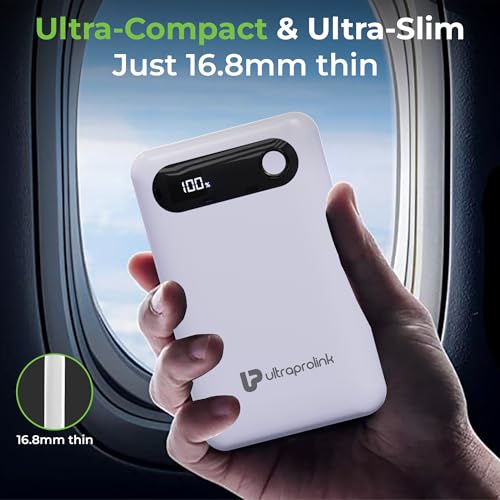 Image of UltraProlink Power Bank 10000mah Fast Charging|16.8mm Slim|22.5W QC-PD-PPS Fast Charging Battery Bank|with USB-C & iPhone Cable|Digital Display|Power Bank for Tablets & Smartphones| Lily |UM1127