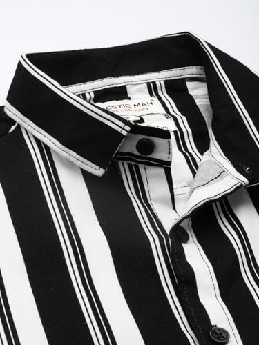 Image of Majestic Man Men Slim Fit Cotton Striped Half Sleeve Casual Shirt