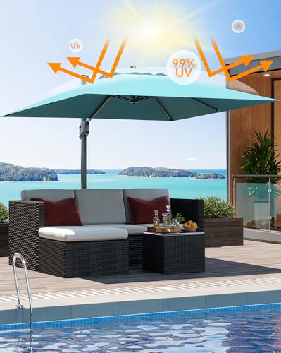 Large Cantilever Patio Umbrella, 10' X 10' Heavy Duty Aluminum Cantilever Offset Outdoor Umbrella with 360-Degree Rotation for Backyard, Deck, Pool, Turquoise Blue