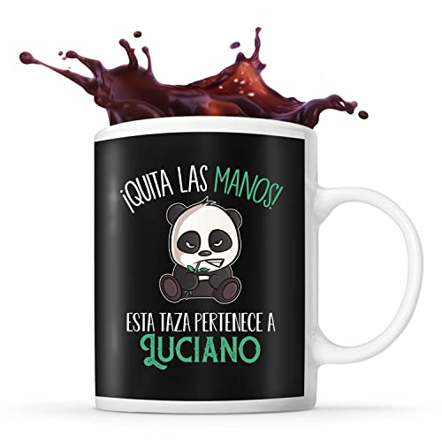 Planetee Taza con el nombre Luciano | Esta taza pertenece a nombre | Taza de café y té con un simpático pero malhumorado panda. Original idea para regalar a un amigo, familiar o colega Planetee Taza con el nombre Luciano | Esta taza pertenece a nombre | Taza de café y té con un simpático pero malhumorado panda. Original idea para regalar a un amigo, familiar o colega