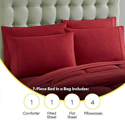 RV Short Queen Comforter Set for RV Camper - Comforter Set with Fitted & Flat Sheet, 4 Pillowcases - Tailored for RV Short Queen Beds - Cozy Essentials for Your RV Bedroom, Burgundy