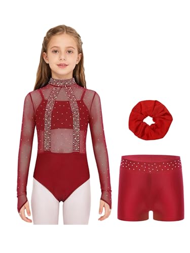 Unitard gymnastique fille manches longues combinaison short extensible de danse