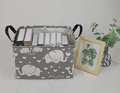Duyiy Rectangle Canvas Storage Basket With Handle Large Organizer Bins For Dirty Laundry Hamper Baby Toys Nursery Kids Clothes Gift Basket (Rec-Love Elephant) #TOP3