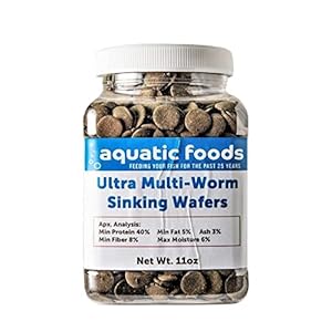 Aquatic Foods Inc. Ultra Multi-Worm 12mm – 1/2″ Small Sinking Wafers for Bottom Fish, Shrimp, Snails, Crabs, Crayfish, All Tropical Fish…11oz Small Jar