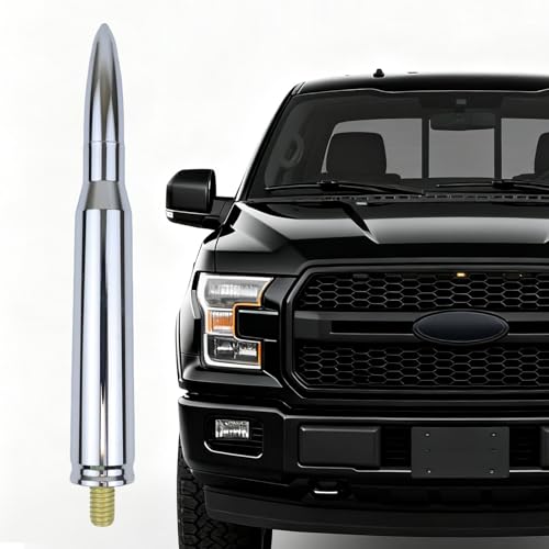 5.5in Chrome Bullet Antenna 50 Cal Truck Antenna Fittings Fit for Ford F150 F250 F350 Raptor/Dodge RAM 1500 2500 3500/Chevrolet Silverado & GMC Majority Short Replacement Antenna (Chrome)