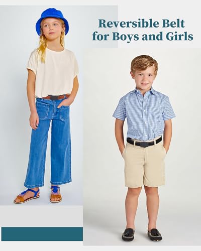 AWAYTR Boys Reversible Belt for Kids - Black and Brown PU Leather Dress Belts for School Uniform Jeans4