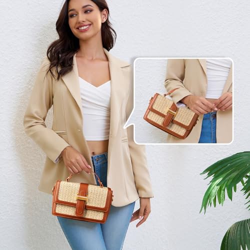 Image of Straw Crossbody Bags for Women Summer Straw Clutch Bag Woven Beach Purse Vacation Handbags | Straw